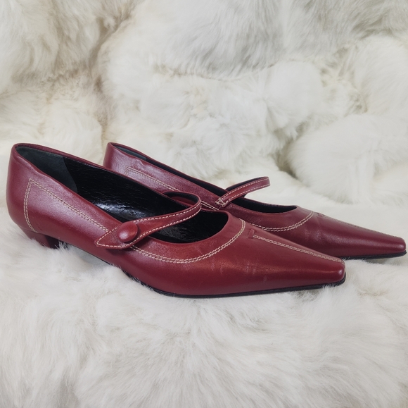 Crimson Kitten Heels w/ Button Strap